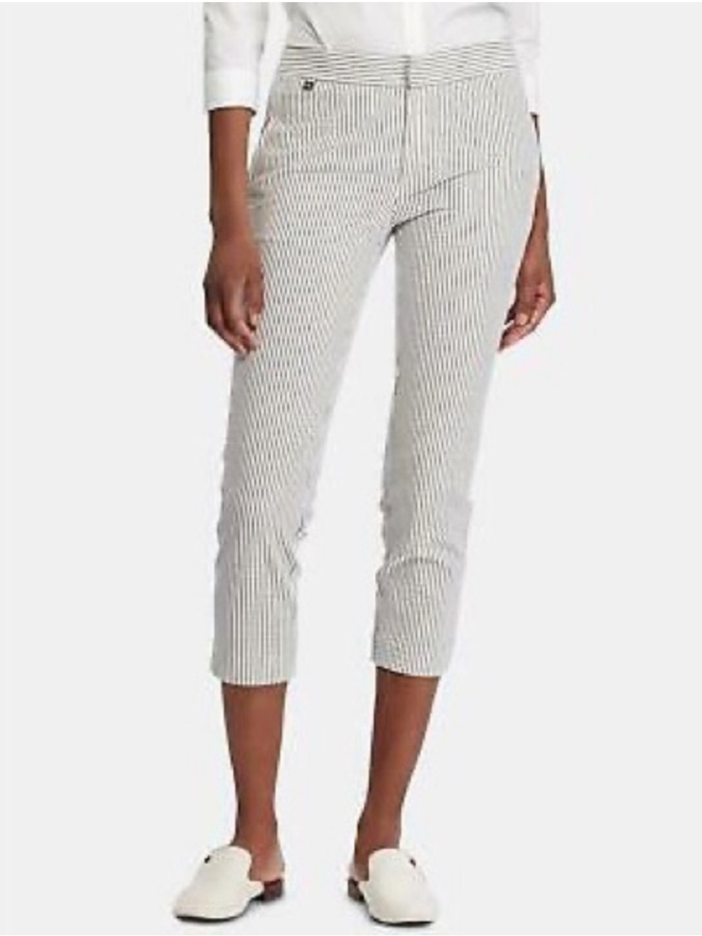NWT $135 RALPH LAUREN Seersucker Ankle Pant Grey & White Size 16W - Picture 3 of 10